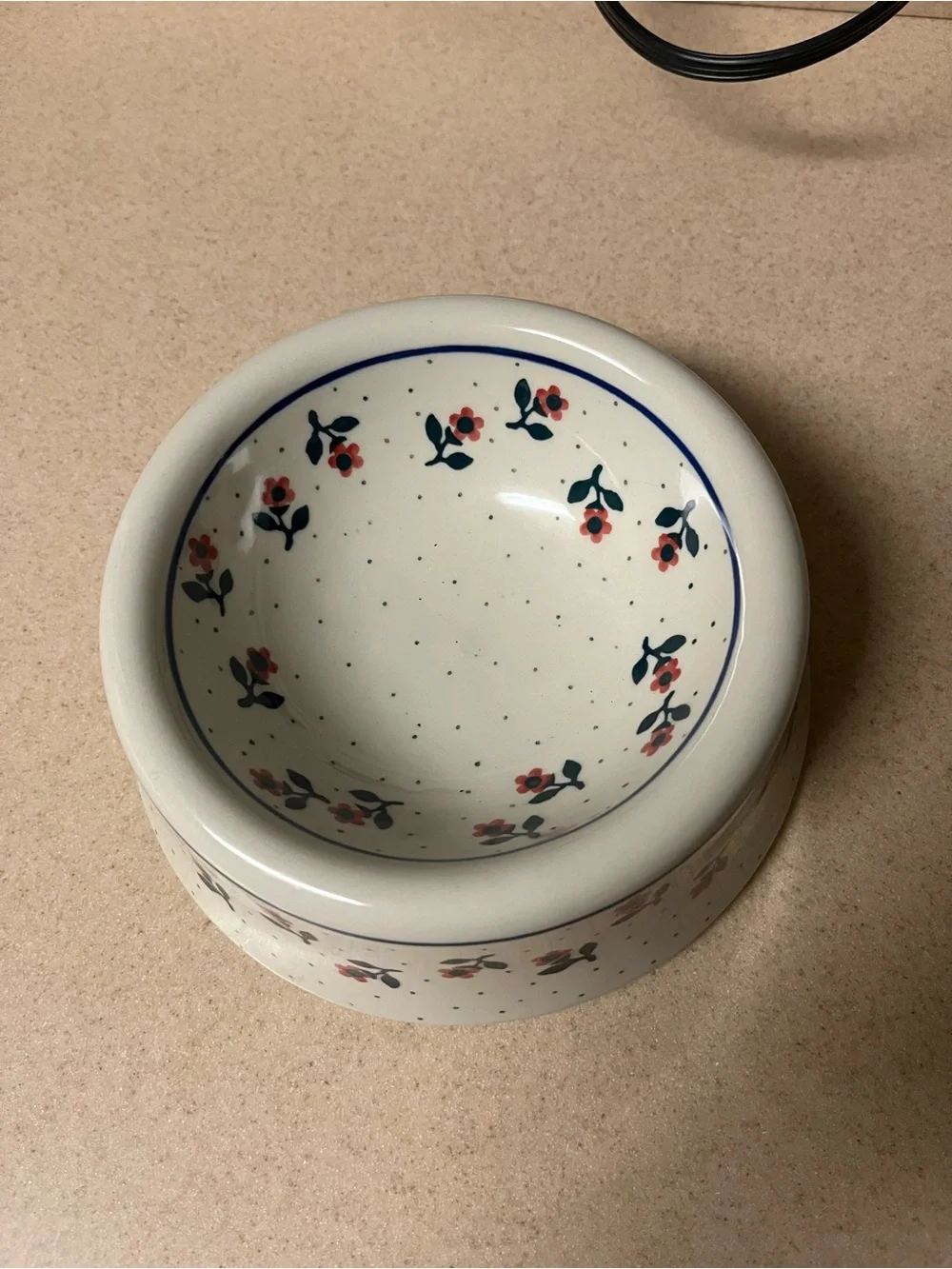 Polish Pottery Ceramic Dog Cat Floral Flower Food Dish Bowl